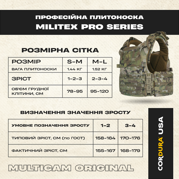 Професійна плитоноска Militex Pro Series Multicam original USA (S-M) 2058-S-M фото