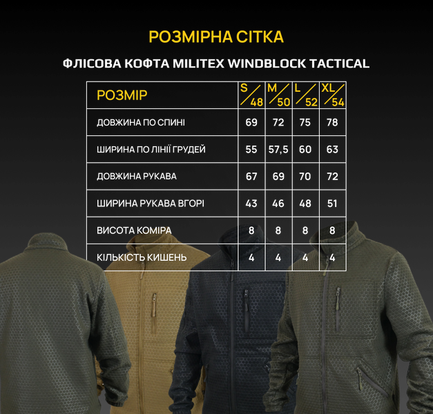 Флисовая кофта Militex Windblock Tactical Khaki 1239-S фото